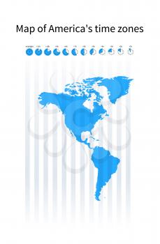 Map of America's time zones, blue silhouette on white