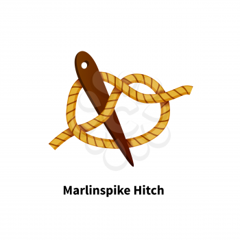 Marlinspike Hitch sea knot. Bright colorful how-to guide isolated on white