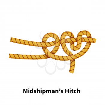 Midshipman's Hitch sea knot. Bright colorful how-to guide isolated on white