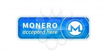 Monero accepted here, bright glossy badge isolated on white
