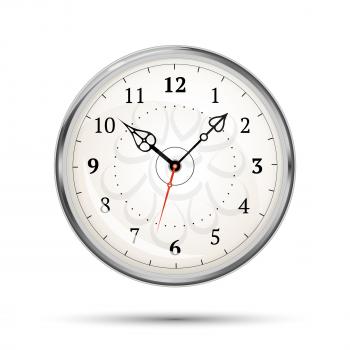 Realistic metal glossy clock isolated on white
