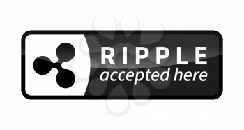 Ripple accepted here, black glossy badge isolated on white