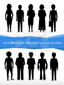 set of 10 cartoon silhouettes isolated on white