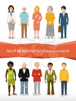 set of 10 detailed flat characters isolated on white
