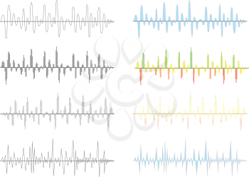 Set of different analog and digital signal waves graphs isolated on white