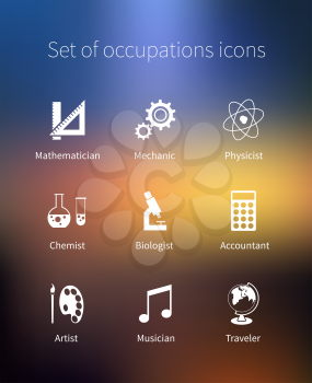 Set of occupations icons - mathematician, mechanic, physicist, chemist