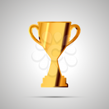 Shiny glossy badge of winner cup made from gold. Simple award icon with shadow