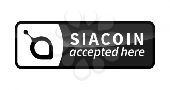 Siacoin accepted here, black glossy badge isolated on white