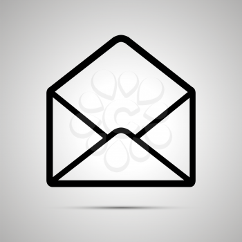 Simple black icon of open envelope with shadow on light background