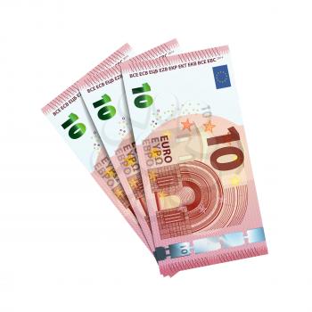 Thirty euro in bundle of banknotes of 10 euro isolated on white