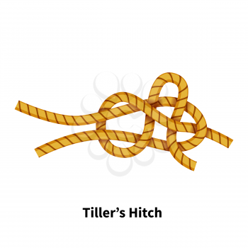 Tiller's Hitch sea knot. Bright colorful how-to guide isolated on white