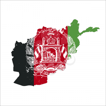 Afghanistan country silhouette with national flag on background on white
