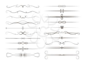 Big set of calligraphic page dividers, page decoration vignettes isolated on white