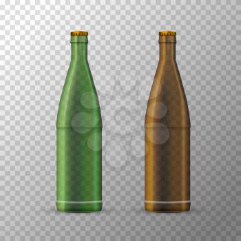 Brown and green beer bottles template on transparent