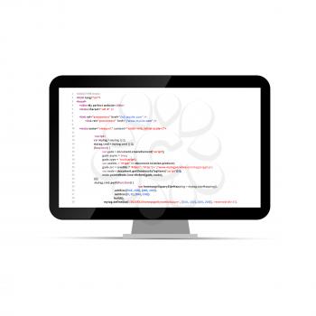 Computer display with simple website HTML code on white background.