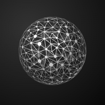 Global connections metallic sphere on dark background, communication concept