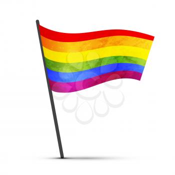 LGBT flag on a pole with shadow isolated on white