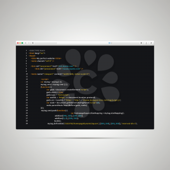 Modern browser window with simple html code of web page on black background