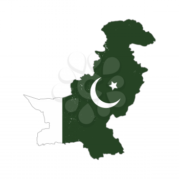 Pakistan country silhouette with flag on background on white