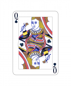 Queen of Clubs playing card with on white