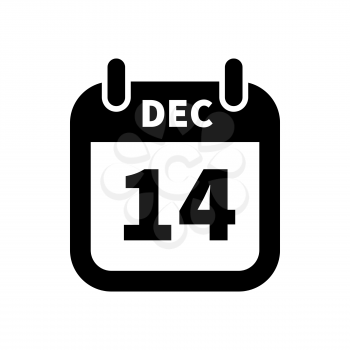 Simple black calendar icon with 14 december date on white