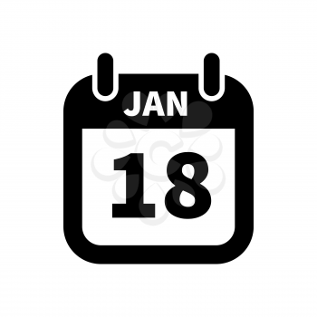 Simple black calendar icon with 18 january date on white