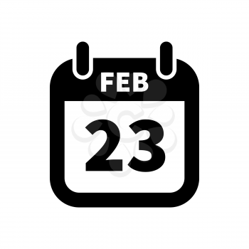Simple black calendar icon with 23 february date on white
