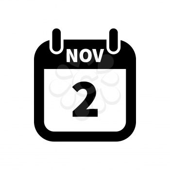 Simple black calendar icon with 2 november date on white
