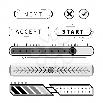 Simple black futuristic UI elements and buttons on white