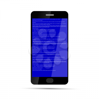 Smartphone with BSOD error on white. Operation system crash.