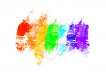 Abstract brush strokes paint with texture in rainbow colours on white