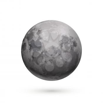 Bright realistic moon with texture isolated on white