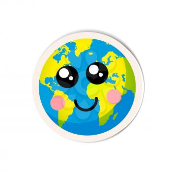 Cartoon earth planet icon with cute face isolated on white