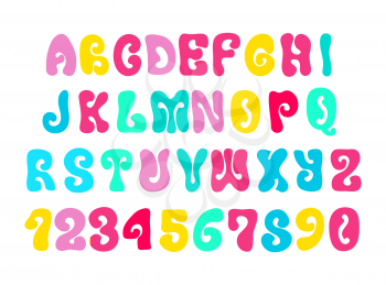 Colorful psychedelic hippie alphabet on white
