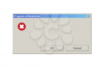 Critical error message, blank template window in retro style isolated on white