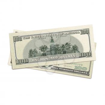 Fake two hundreds USA dollars, banknotes isolated on white