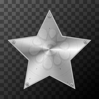 Glossy metal industrial plate in star shape on transparent background