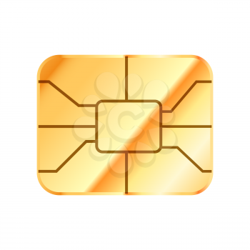 Golden glossy card chip isolated on white