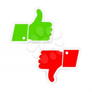 Green thumbs up and red thumbs down icons stickers isolated on white