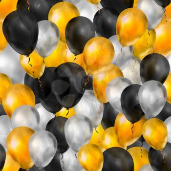 Luxury balloons in gold, silver and black colours, seamless pattern
