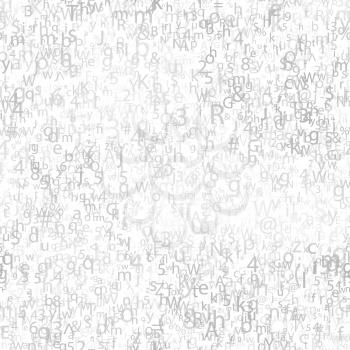 Many abstract gray chaotic complicated crypto symbols on white, data encryption binary code concept
