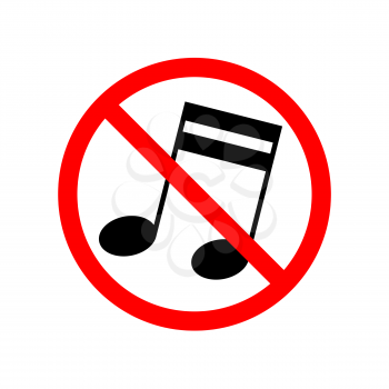 Music are not allowed, red forbidden sign isolated on white