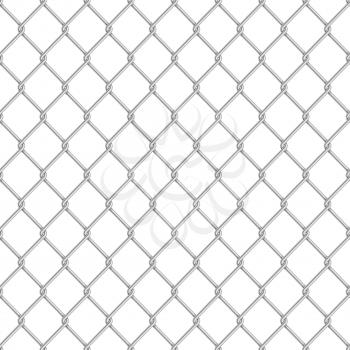Realistic glossy metal chain link fence seamless pattern isolated on white