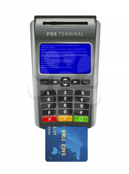Realistic NFC POS terminal for payment with bug BSOD error message, isolated on white