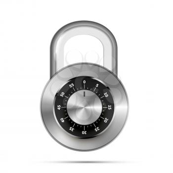 Realistic round padlock with code numbers isolated on white