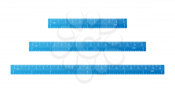 Set of bright blue school rulers with centimeter and inch marks isolated on white