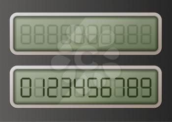 Set of retro digital electronic numbers on green display