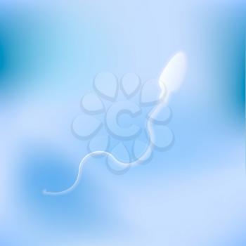 White spermatozoid cell, microscopic view on soft blue background