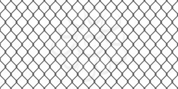 Wide realistic dark gray metal chain link fence on white