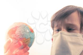 Kid wear health masks to prevent virus and germs. Disease  protection